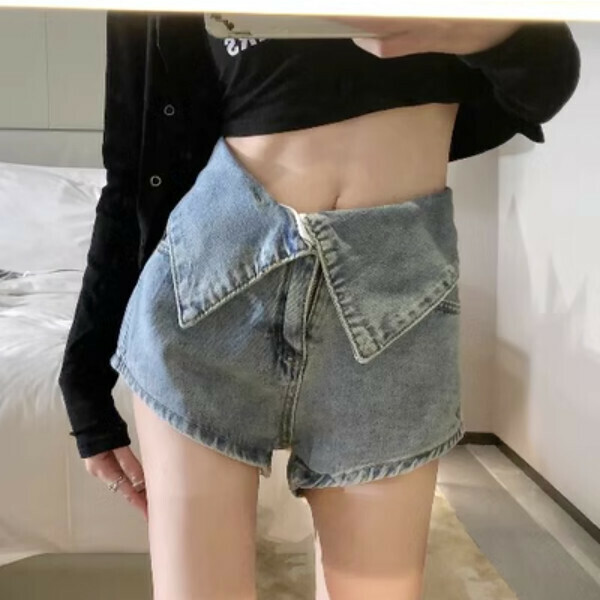 爆款高腰a字牛仔短褲（藍色）（碼數：S/M/L)(下單後聯絡客服確認尺碼）】