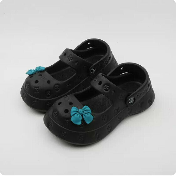 Summer thick-soled anti-slip Baotou Cave Slippers (1920-33 black bottom green small bow) [35-40 size] [Contact customer service to confirm the shipping size after placing the order]]