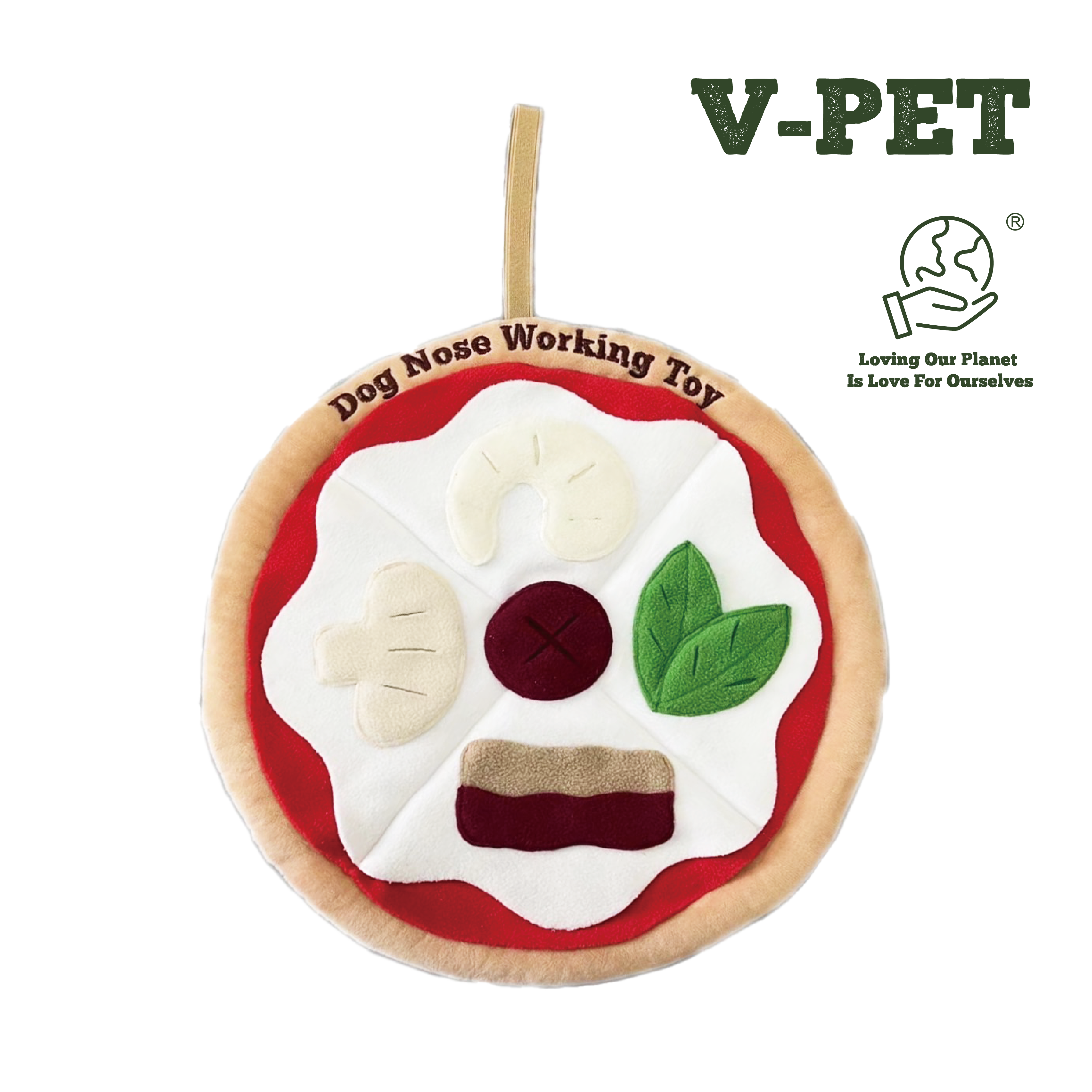 【V-PET寵物無毒玩偶 】貓狗適用_藏食玩具系列-蕈菇鮮蝦Pizza _耐咬耐磨玩具