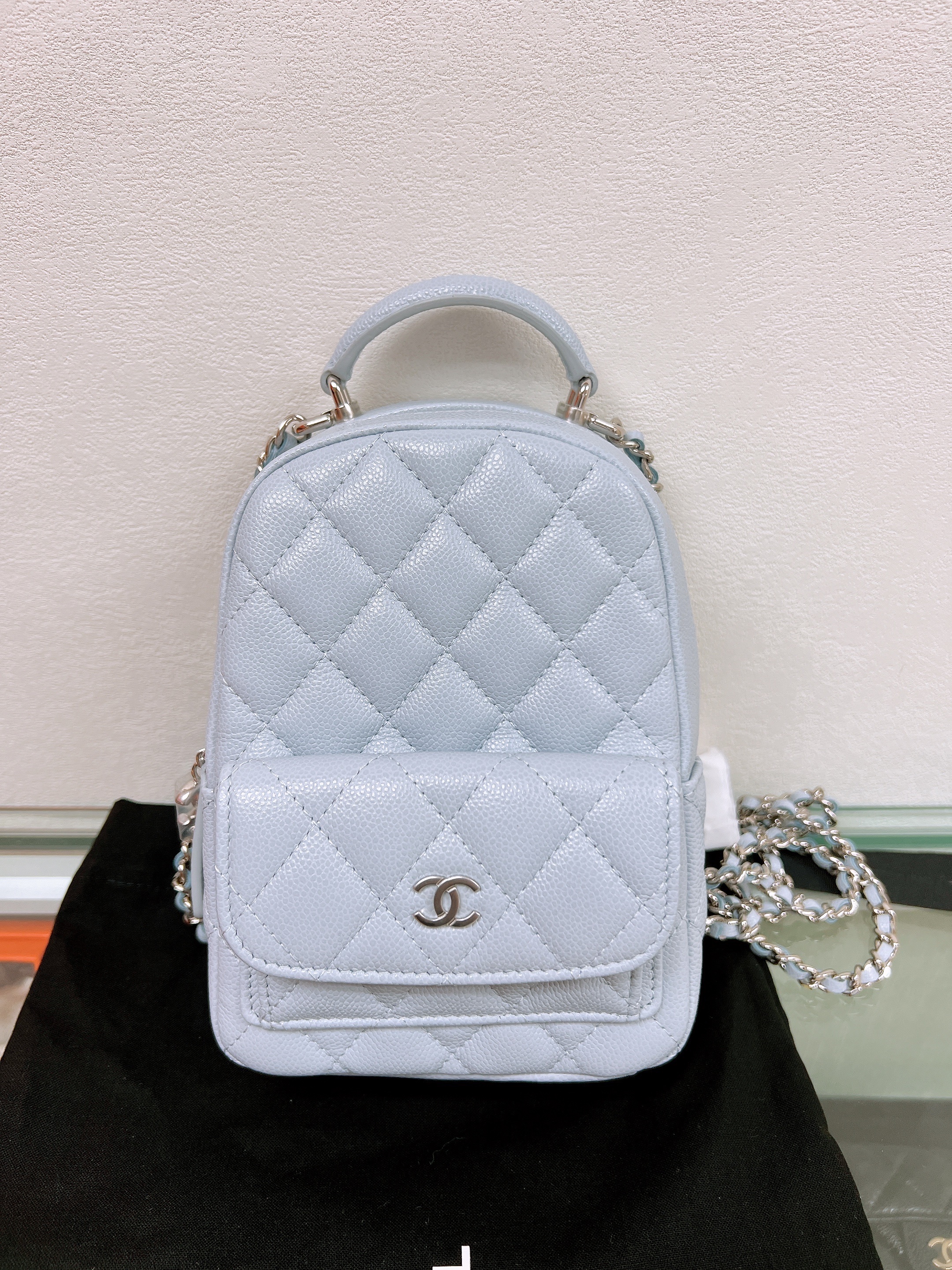 *Unused* Chanel mini backpack 24p (ice blue caviar)