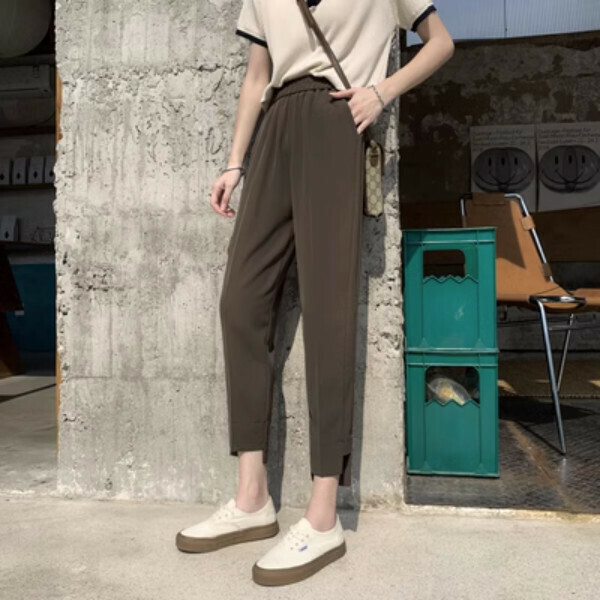 Thin slit cropped cigarette pants (camel color) (size: M/L/XL/2XL/3XL/4XL) (contact customer service to confirm size after placing an order)】