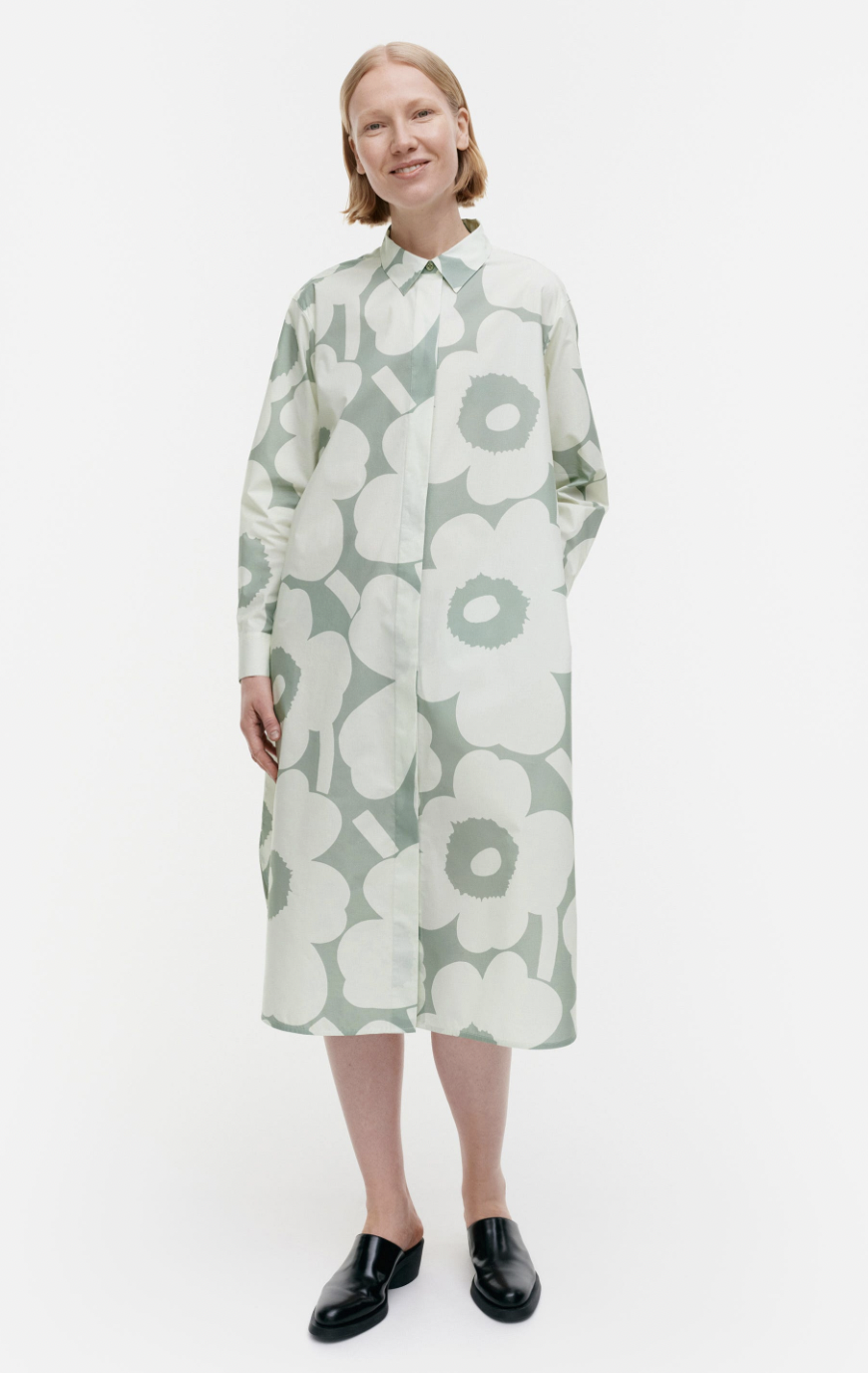 代購現貨 | Marimekko 牛油果綠色長身恤衫 | Runoelma Unikko shirt dress – organic cotton poplin