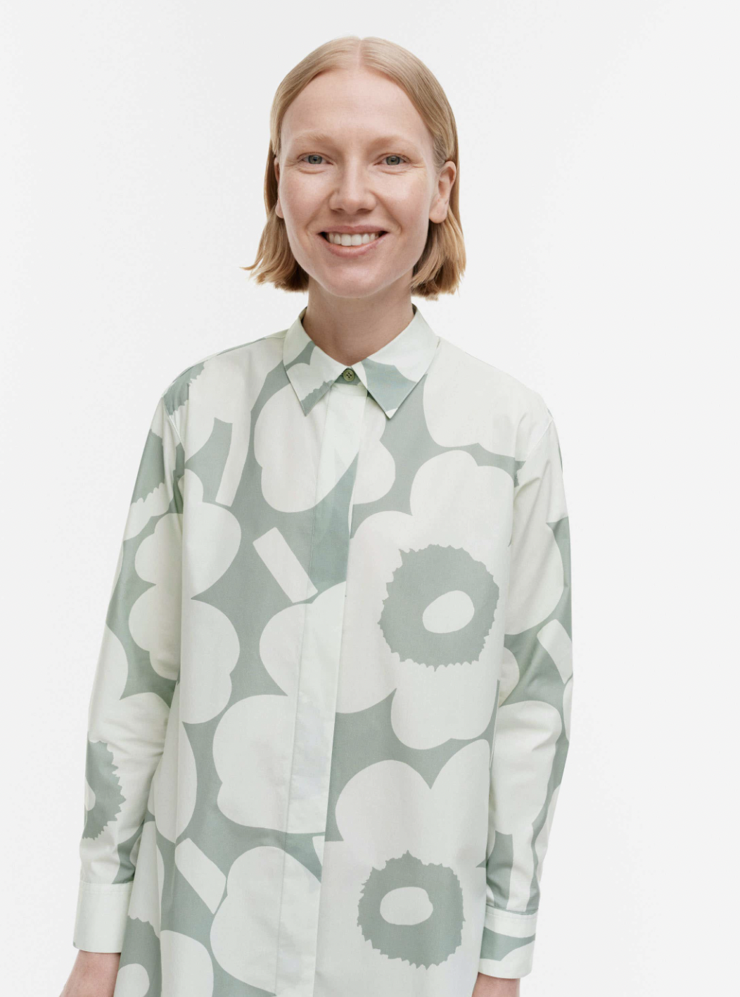 代購現貨 | Marimekko 牛油果綠色長身恤衫 | Runoelma Unikko shirt dress – organic cotton poplin