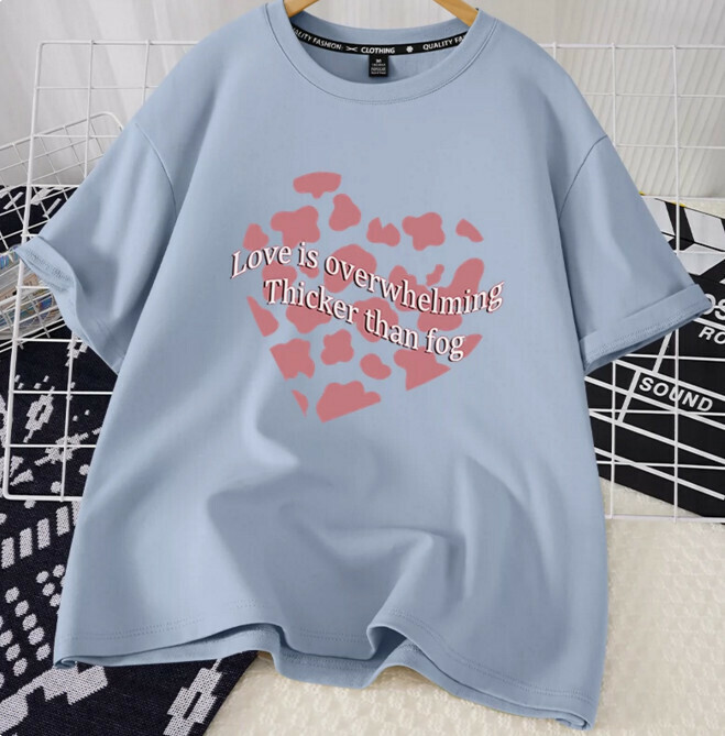 Casual Loose Short Sleeve T-Shirt (Lake Blue Strawberry Chunks S-2XL) (Contact customer service to confirm the shipping size after placing an order)】