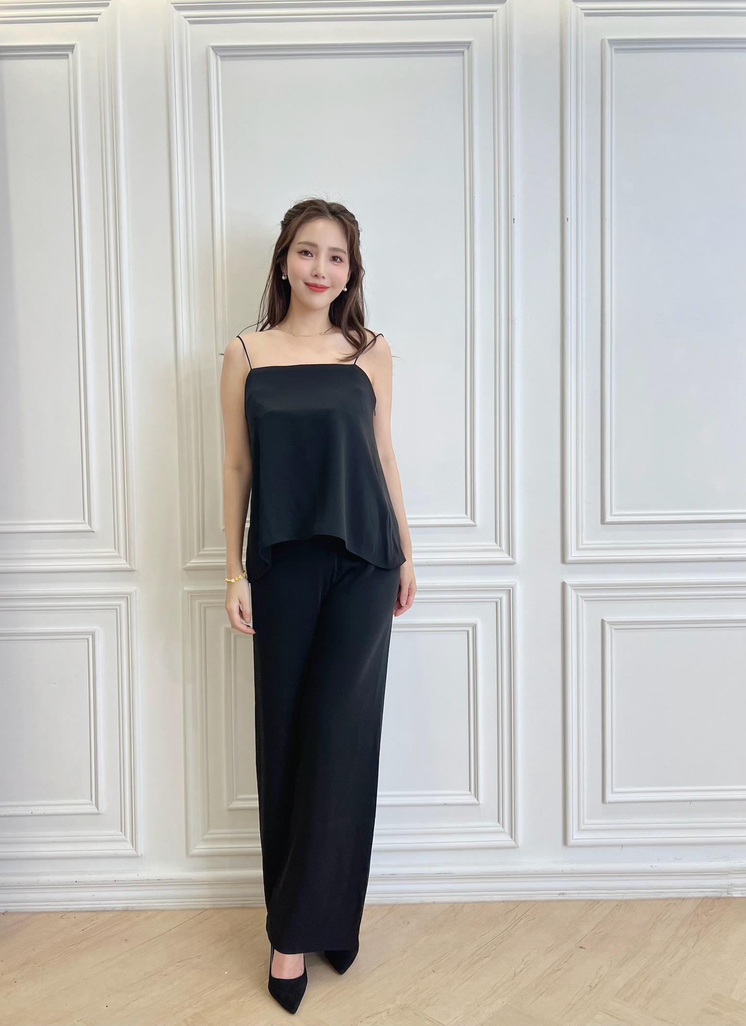 緞光細肩帶+長褲SET