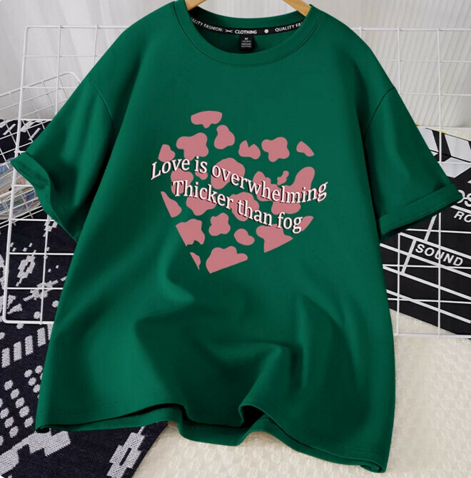 Casual Loose Short Sleeve T-Shirt (Dark Green Strawberry Chunks S-2XL Size) (Contact customer service to confirm the shipping size after placing an order)】