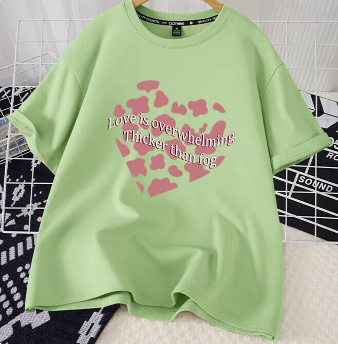Casual Loose Short Sleeve T-Shirt (Fruit Green Strawberry Chunks S-2XL) (Contact customer service to confirm the shipping size after placing an order)】