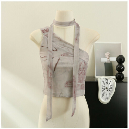 Camisole halterneck slim short bandeau top (9# pink) (one size)】