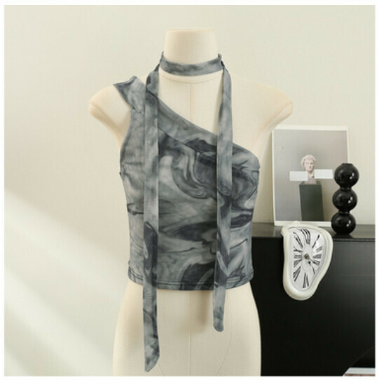 Camisole halterneck slim short bandeau top (8# premium gray) (one size)】