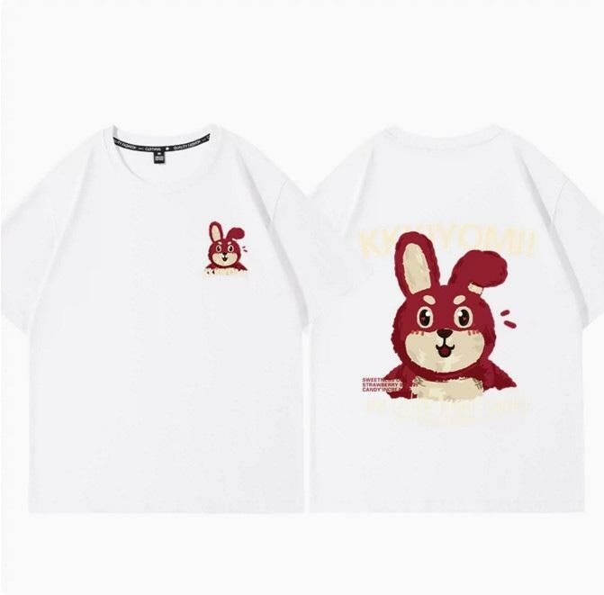 Casual loose short-sleeved T-shirt (white strawberry bunny S-2XL) (contact customer service to confirm the shipping size after placing an order)】