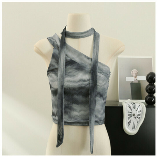 Camisole halterneck slim short bandeau top (10# senior gray) (one size)】