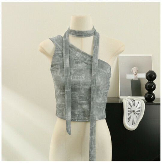 Camisole, halterneck slim short bandeau top (5# light gray) (one size)】