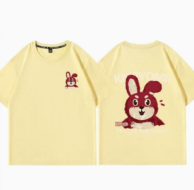 Casual loose short-sleeved T-shirt (creamy strawberry rabbit S-2XL) (contact customer service to confirm the shipping size after placing an order)】