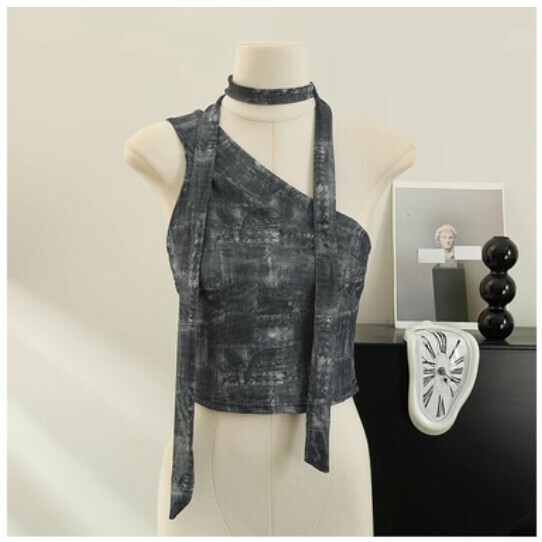 Camisole halterneck slim short bandeau top (4# dark gray) (one size)】