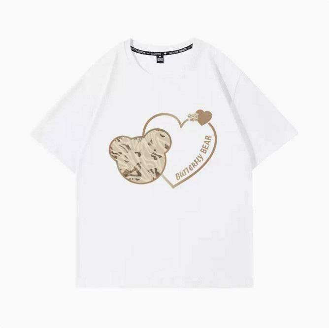 Casual Loose Short Sleeve T-Shirt (White Butterfly Bear S-2XL) (Contact customer service to confirm the shipping size after placing an order)】