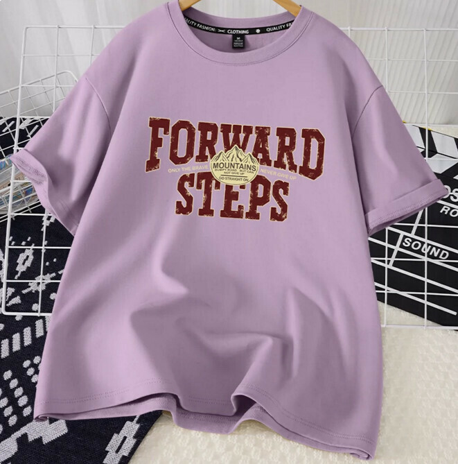 Casual loose short-sleeved T-shirt (taro purple Steps forward S-2XL size) (contact customer service to confirm the shipping size after placing an order)】