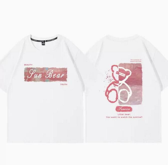 Casual Loose Short Sleeve T-Shirt (White Sunset Bear S-2XL) (Contact customer service to confirm shipping size after placing an order)】