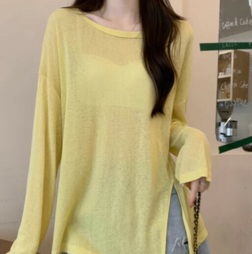 Slitted sunscreen T-shirt (yellow one-size-fits-all)】