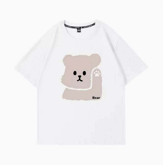 Casual loose short-sleeved T-shirt (white beckoning bear S-2XL) (contact customer service to confirm the shipping size after placing an order)】