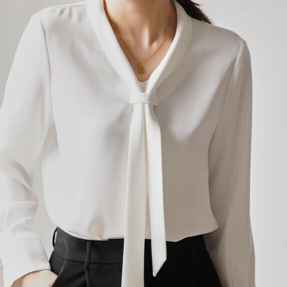 V-neck long-sleeved shirt women's spring and autumn (white [size S_L] (contact customer service to confirm the shipping size after placing an order)】