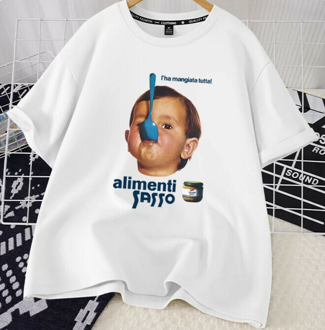 Casual loose short-sleeved T-shirt (white naughty kids S-2XL) (contact customer service to confirm the shipping size after placing an order)】