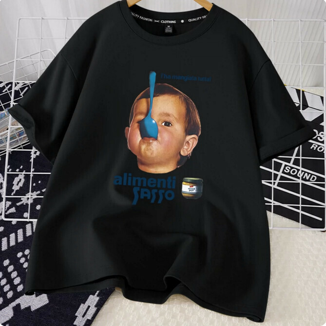 Casual loose short-sleeved T-shirt (black naughty kids S-2XL size) (contact customer service to confirm the shipping size after placing an order)】
