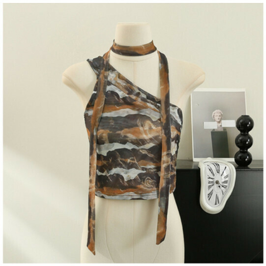 Camisole halterneck slim short bandeau top (1# coffee color) (one size)】