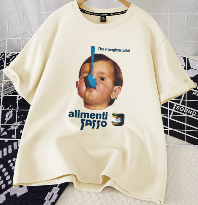 Casual loose short-sleeved T-shirt (beige naughty kids S-2XL size) (contact customer service to confirm the shipping size after placing an order)】