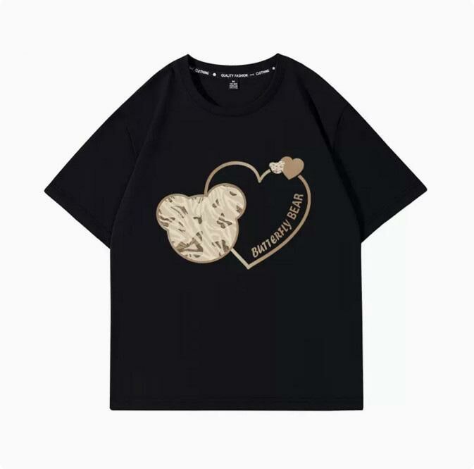 Casual Loose Short Sleeve T-Shirt (Black Butterfly Bear S-2XL) (Contact customer service to confirm the shipping size after placing an order)】