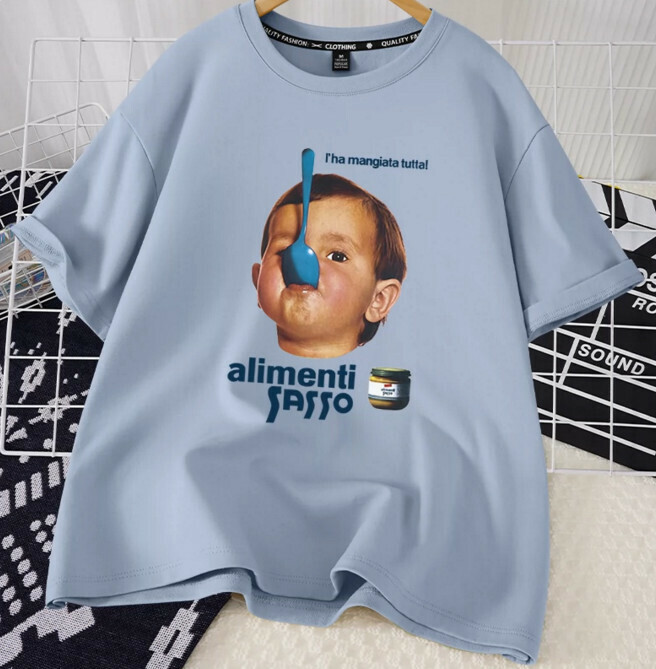 Casual loose short-sleeved T-shirt (Lake Blue Naughty Kids S-2XL size) (contact customer service to confirm the shipping size after placing an order)】
