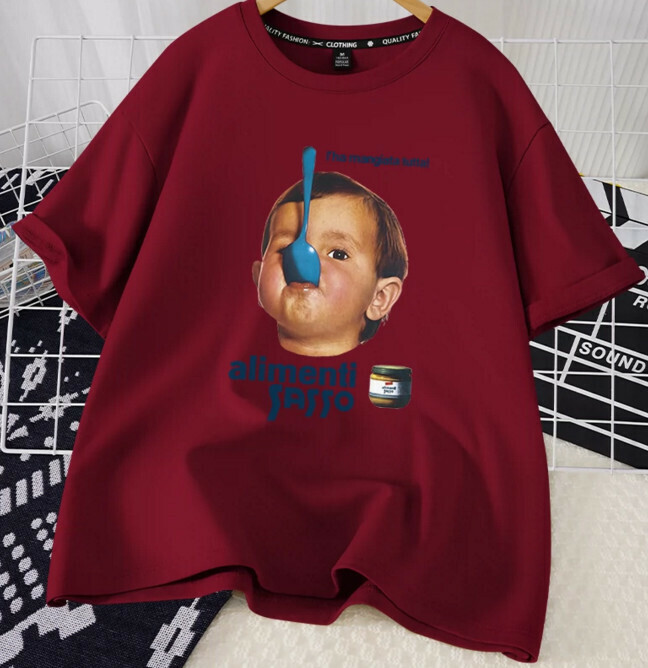 Casual loose short-sleeved T-shirt (burgundy naughty kids S-2XL size) (contact customer service to confirm the shipping size after placing an order)】