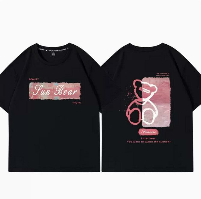 Casual Loose Short Sleeve T-Shirt (Black Sunset Bear S-2XL) (Contact customer service to confirm the shipping size after placing an order)】