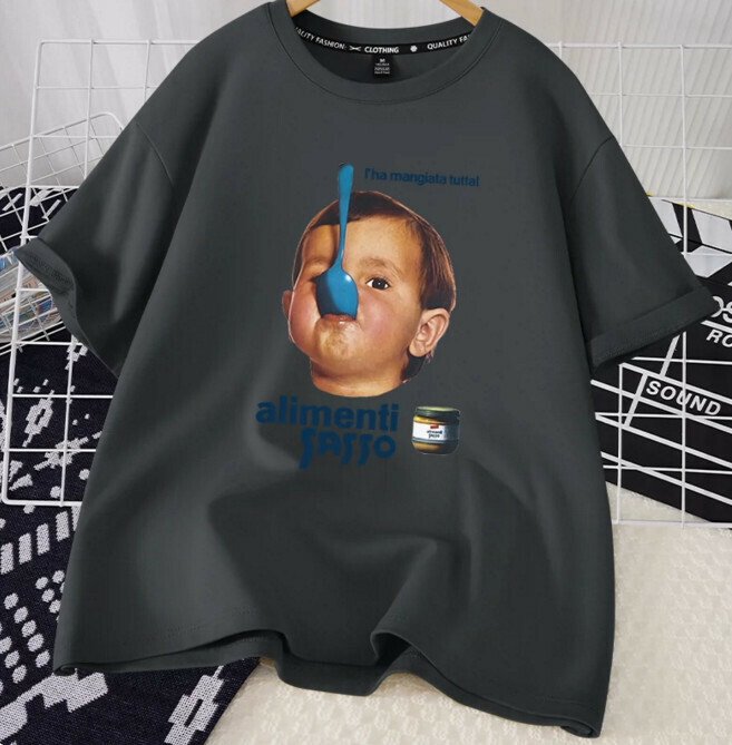 Casual loose short-sleeved T-shirt (quiet gray naughty kids S-2XL size) (contact customer service to confirm the shipping size after placing an order)】