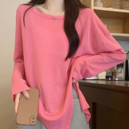 Slit sunscreen T-shirt (rose one-size-fits-all)】