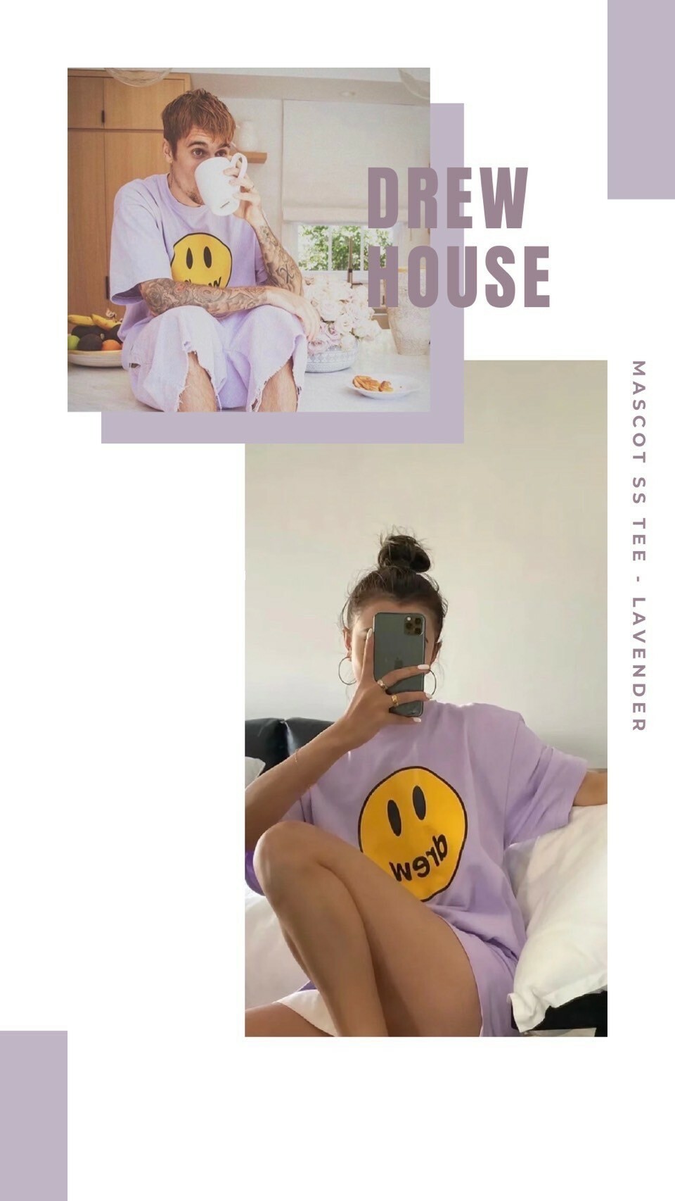 DREW HOUSE 小賈著用款 薰衣草紫 笑臉Logo短袖 T