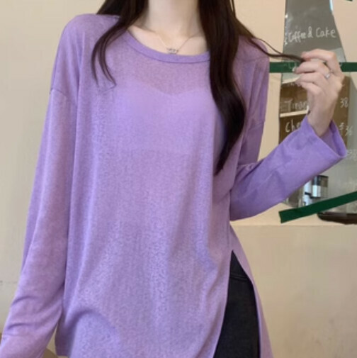Slit sunscreen T-shirt (purple one-size-fits-all)】
