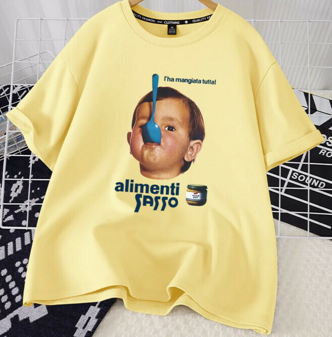 Casual loose short-sleeved T-shirt (cream yellow naughty kids S-2XL size) (contact customer service to confirm the shipping size after placing an order)】