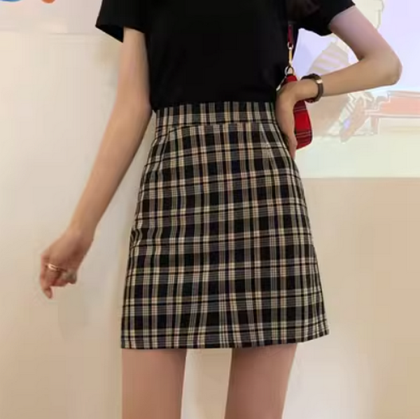 熱推半身裙格子A字短裙（黑色）（尺碼:S-XL)(下單後聯絡客服確認發貨尺碼)