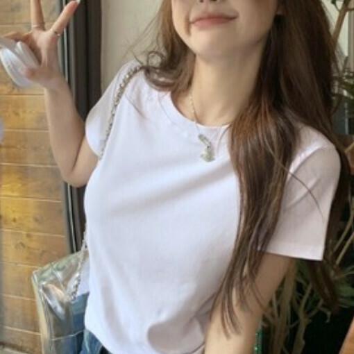 Round neck crop top T-shirt (white one-size-fits-all)】