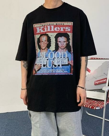 OverSize英文字圖案短袖Tee GATHER-016T