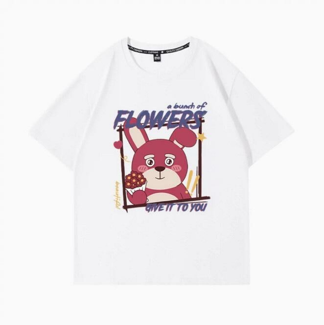 Casual loose short-sleeved T-shirt (white flowers sent to you S-2XL size) (contact customer service to confirm the shipping size after placing an order)】
