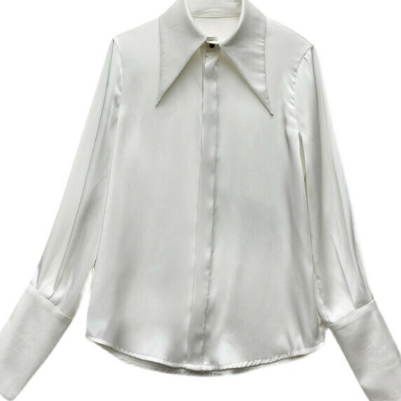 Temperament big pointed collar long-sleeved shirt women's spring and autumn (white [size S_L] (contact customer service to confirm the shipping size after placing an order)】