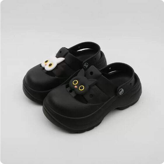 熱賣防滑厚底包頭增高洞洞涼拖鞋（8058-1 黑底黑白貓）【35-40碼】【下單後聯絡客服確認發貨尺碼】】