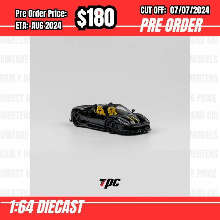 PO-$180 * TPC * 1:64 488 Pista Spider Black w/ Yellow Interior [OD04/07]