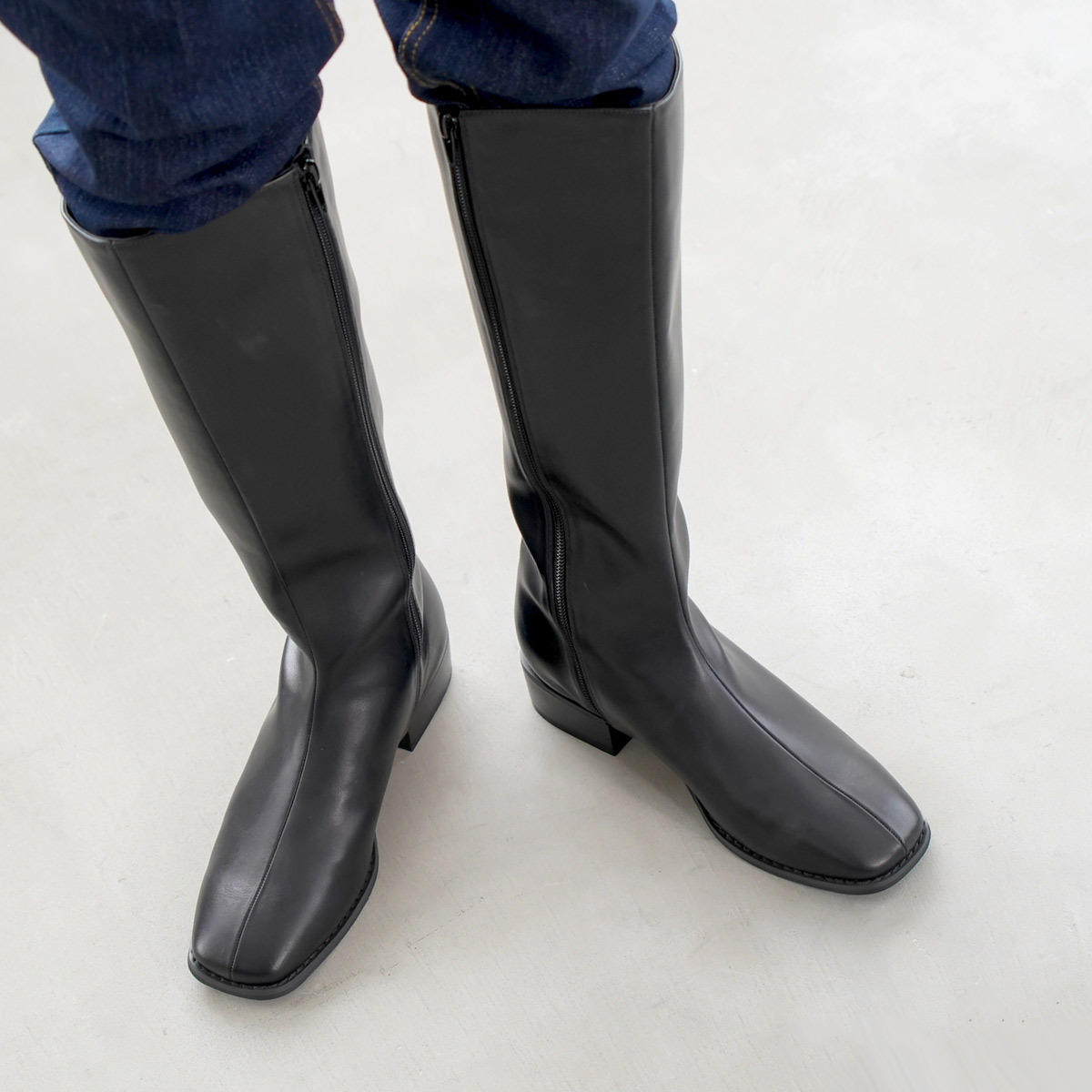 側拉鍊方頭長靴 超好走女鞋