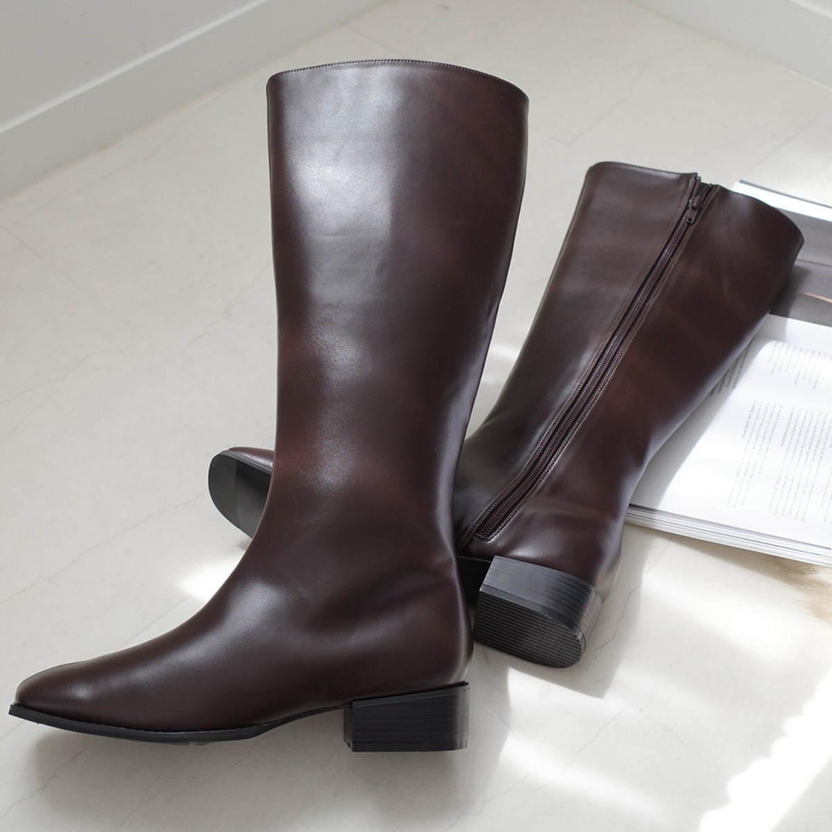 側拉鍊方頭長靴 超好走女鞋