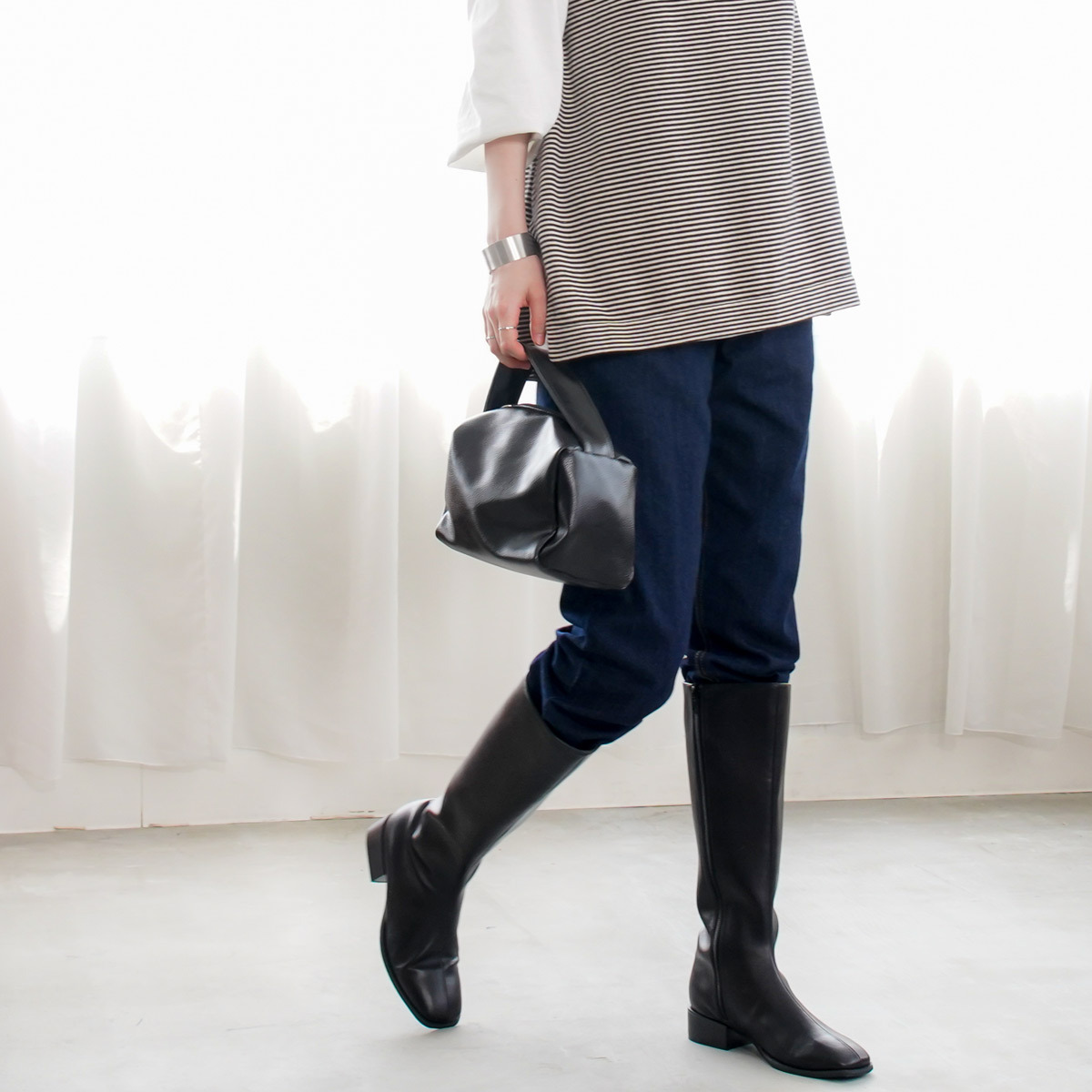 側拉鍊方頭長靴 超好走女鞋