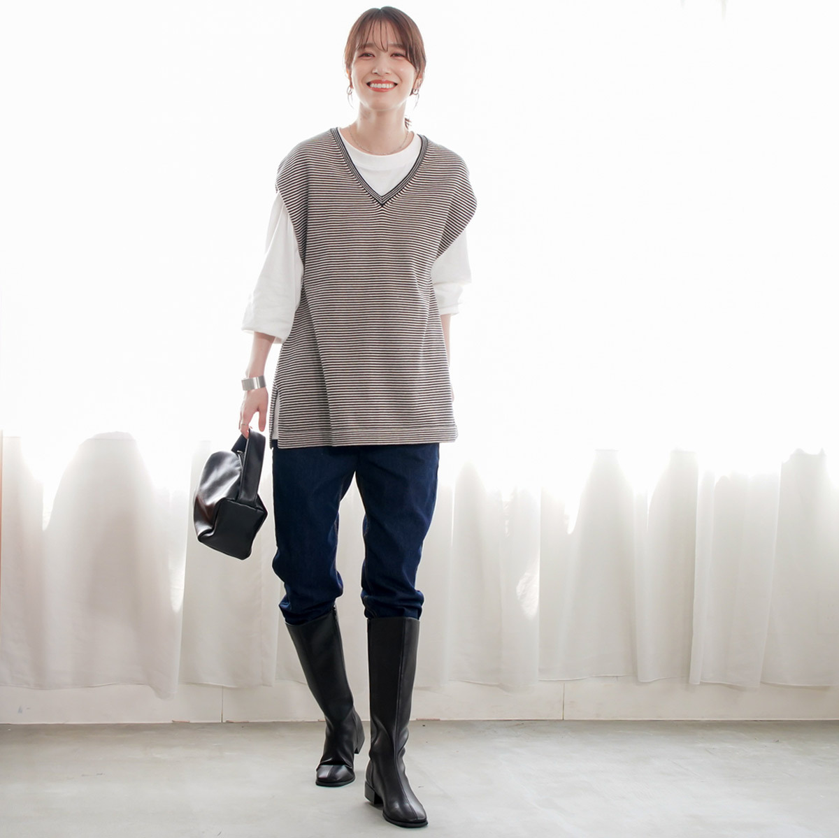 側拉鍊方頭長靴 超好走女鞋