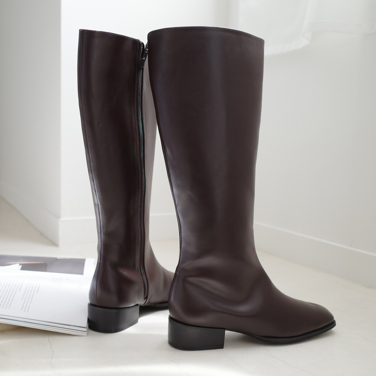 側拉鍊方頭長靴 超好走女鞋