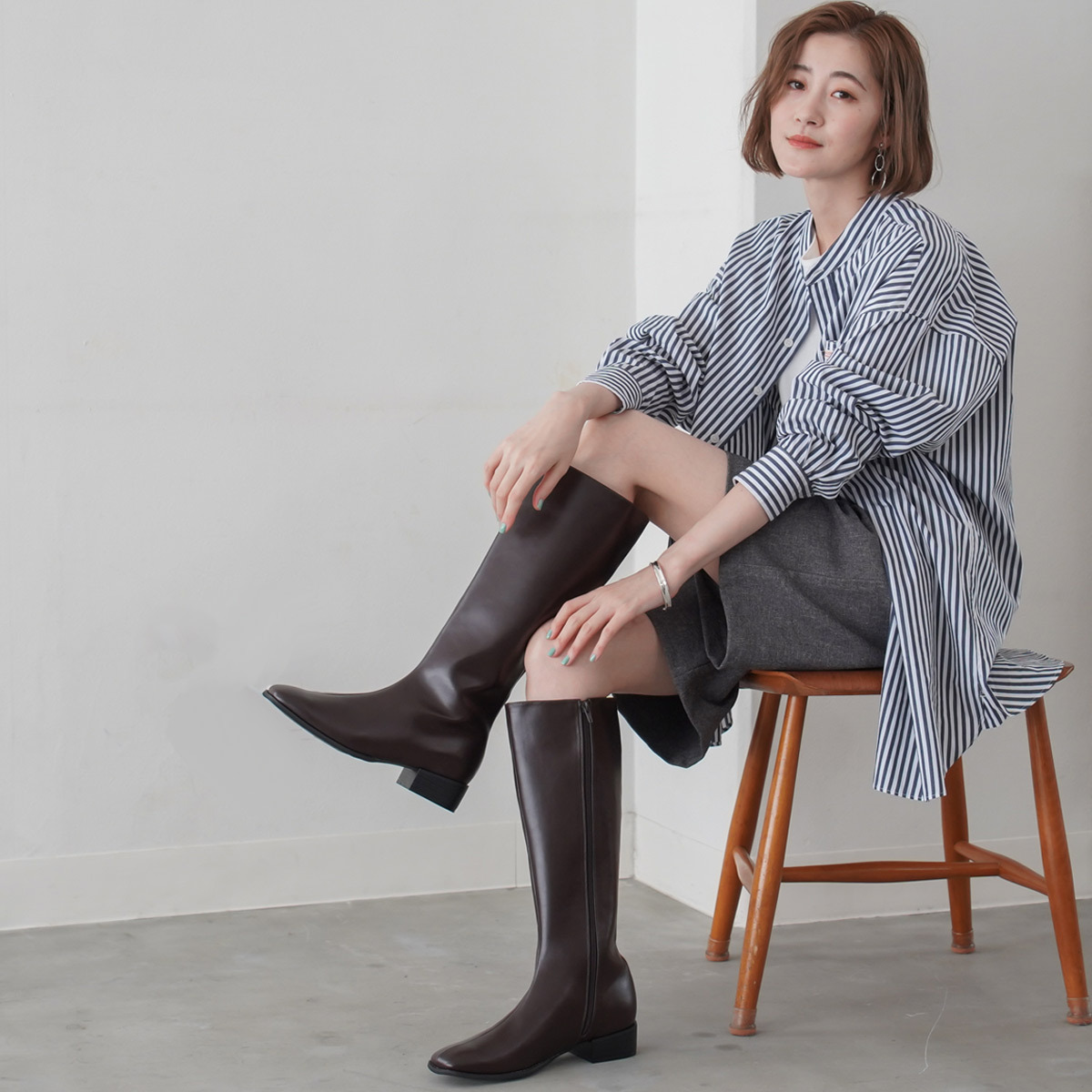 側拉鍊方頭長靴 超好走女鞋